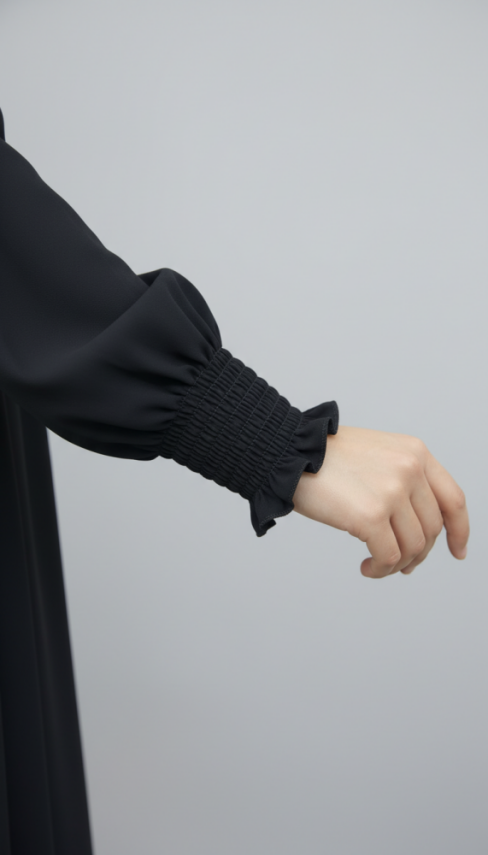 V Roba Büzgülü Ferace - Siyah - 4