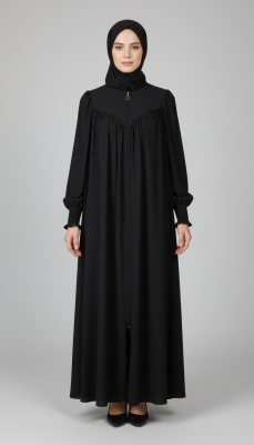 V Roba Büzgülü Ferace - Siyah - 5