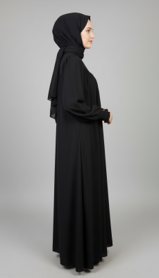 V Roba Büzgülü Ferace - Siyah - 6