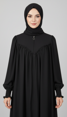 V Roba Büzgülü Ferace - Siyah - 