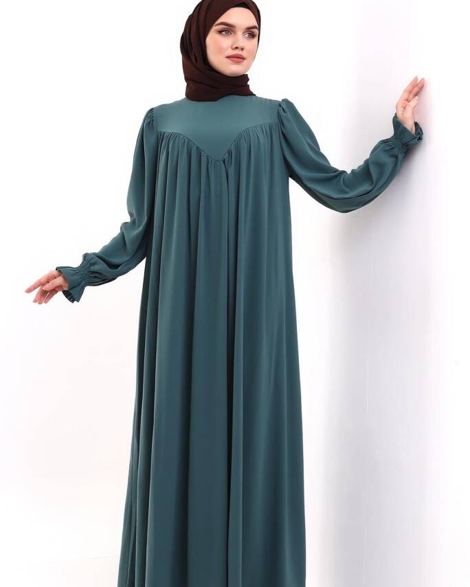 V Yaka Elbise - Çağla Yeşili - 3