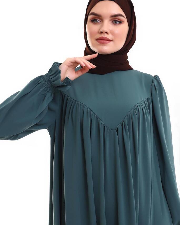 V Yaka Elbise - Çağla Yeşili - 1