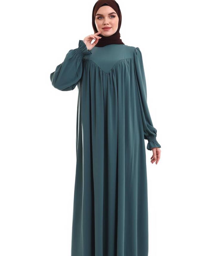 V Yaka Elbise - Çağla Yeşili - 5