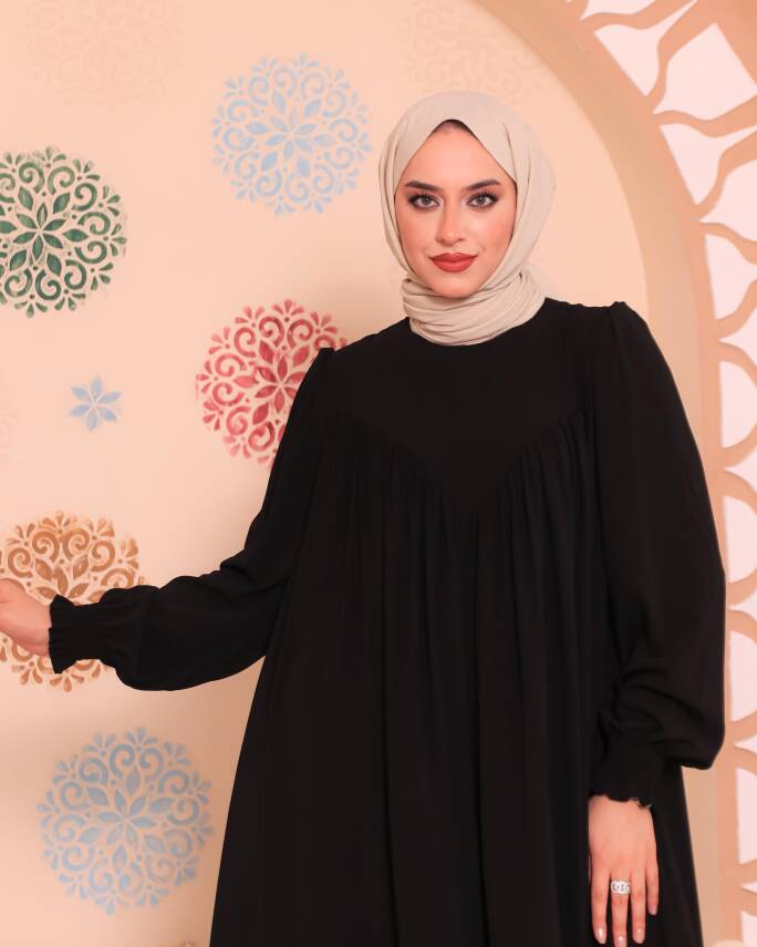 V Yaka Elbise - Siyah - 3