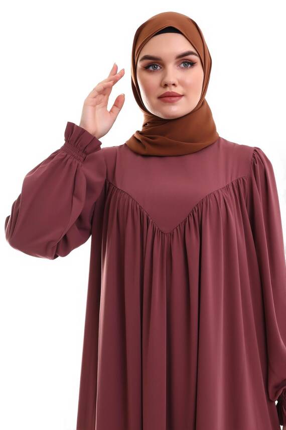 V Yaka Elbise - Gül Kurusu - 4